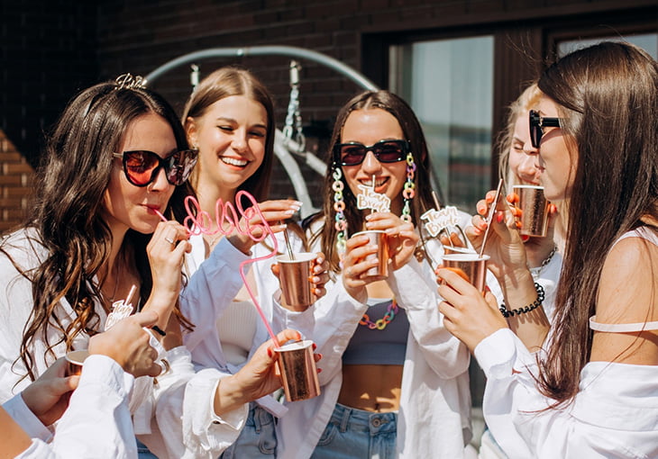 A bride celebrates her bachelorette party with friends