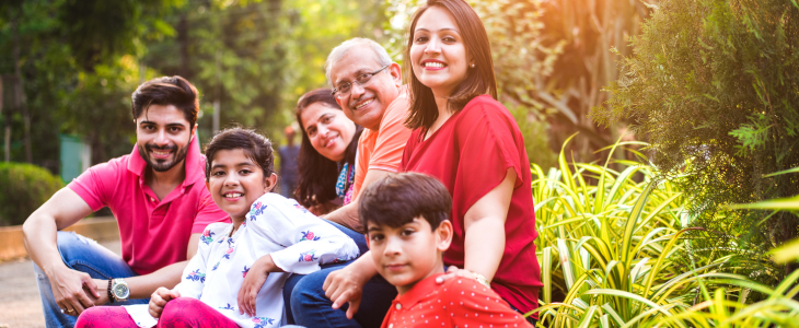 a family together in a garden